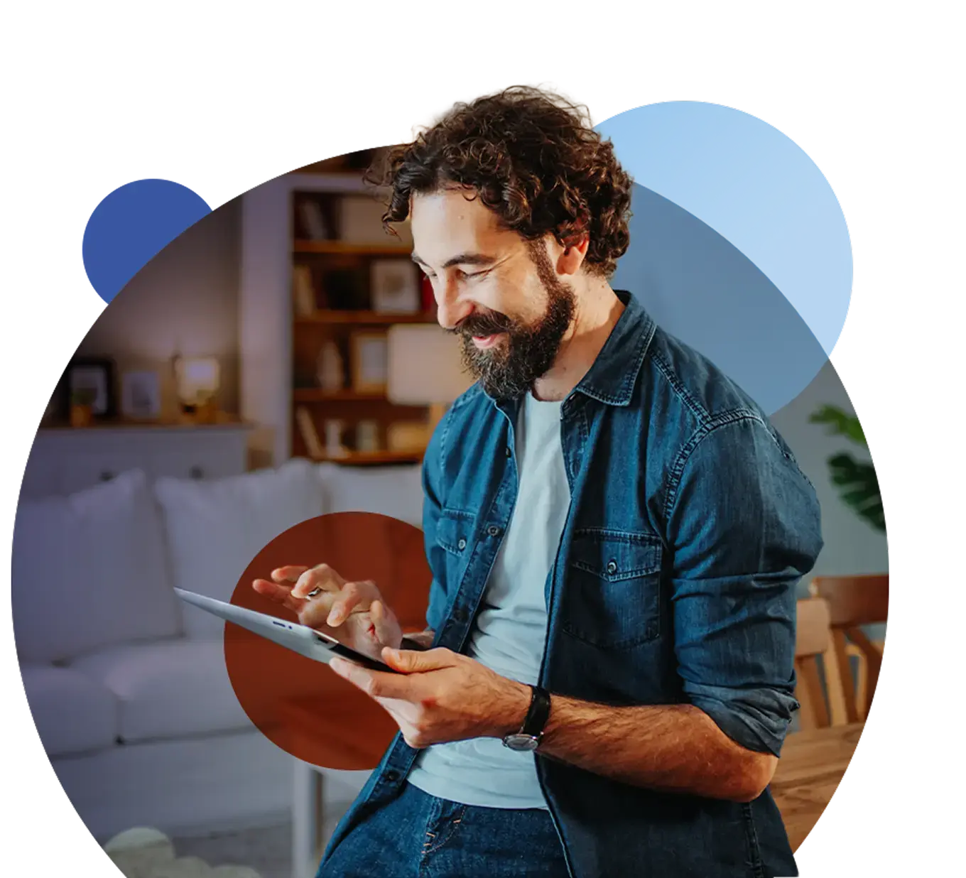 man looking at tablet